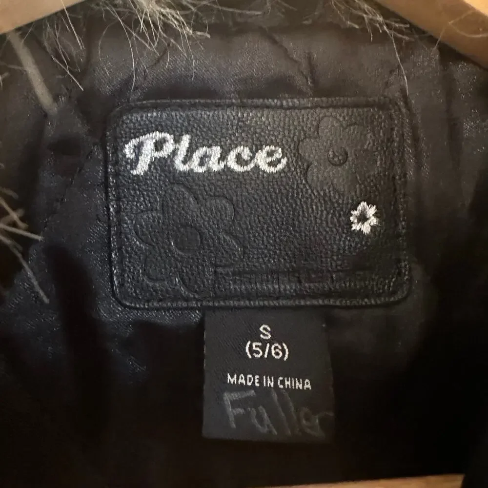 Black Leather Bomber Jacket sz S (5/6) Faux Fur Removable collar 100% leather